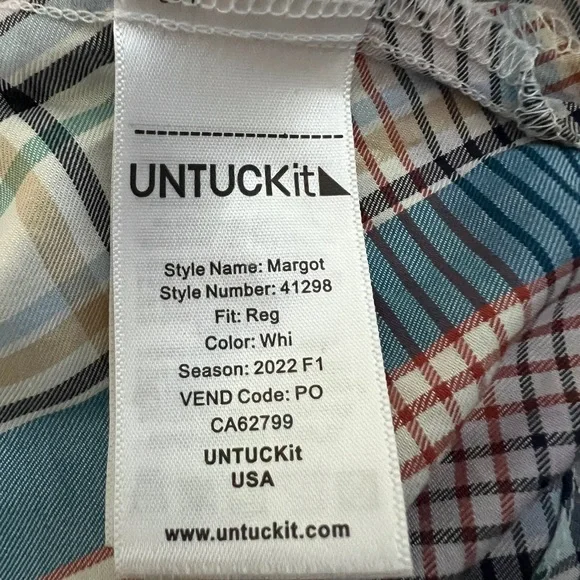 UNTUCKit MARGOT Blue White Green Plaid Button Down Shirt Long Sleeves Small - Picture 8 of 8